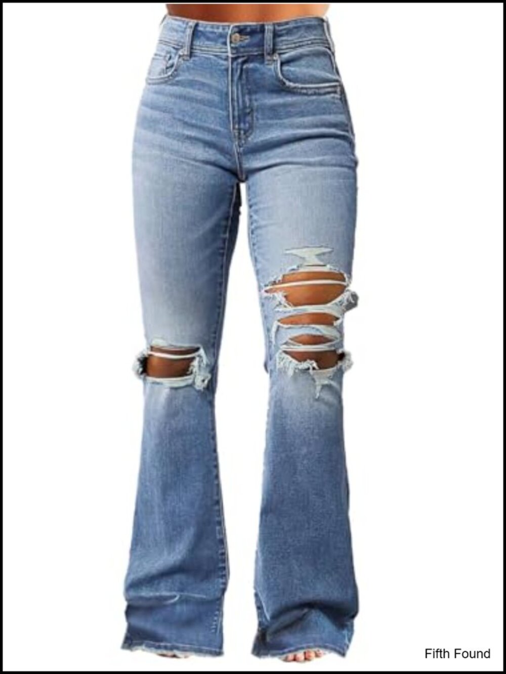 Women's Flare Jeans Ripped Distressed Bootcut Mid Rise Stretch Denim